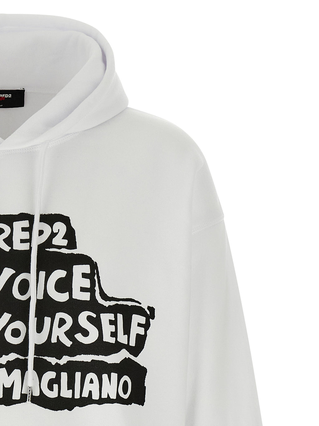 Sweat-shirt en coton bicolore de Dsquared², style décontracté avec logo visible, porté sur un mannequin.