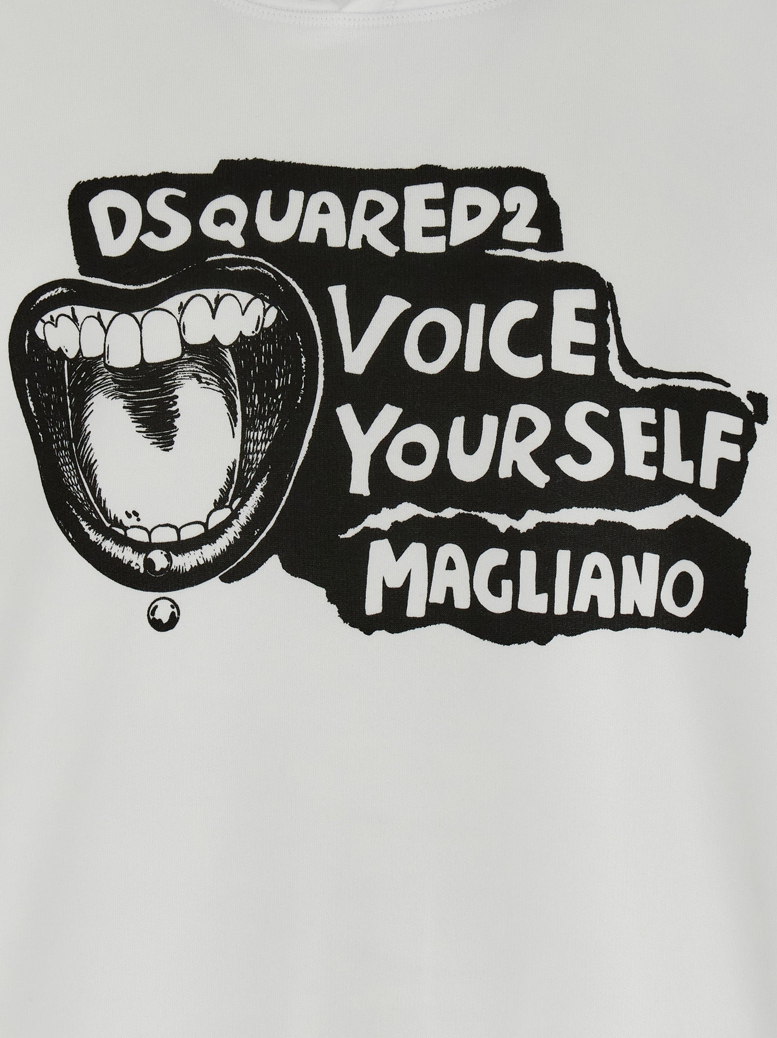 Sweatshirt en coton bicolore Dsquared² avec design moderne, manches longues et col rond, porté sur un mannequin.