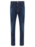 Jeans droits en coton bleu Dsquared², vue frontale avec détails de coupe et coutures visibles.