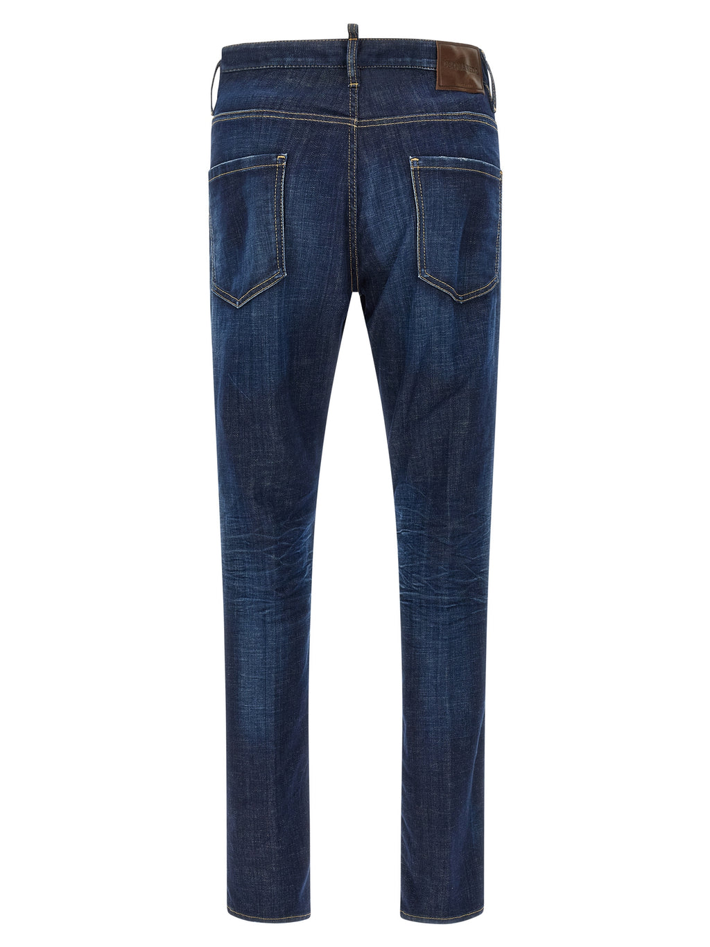 Jeans droits en coton bleu de Dsquared², style classique, visibles avec poches et couture, sur un mannequin.