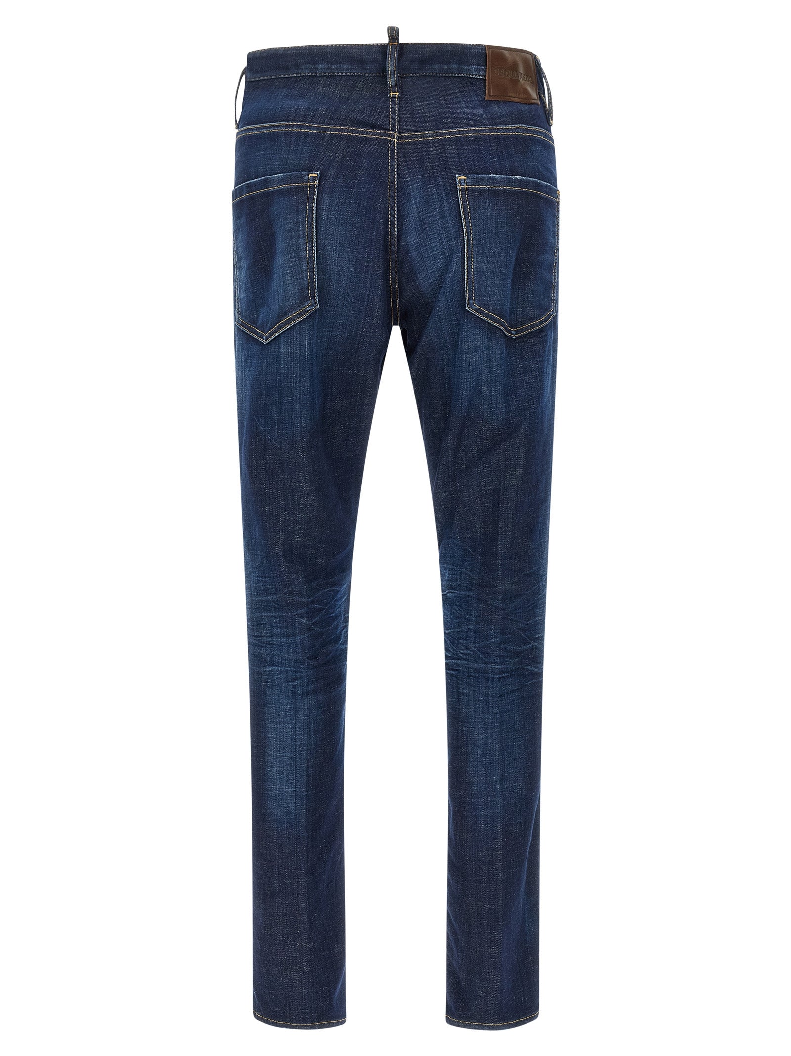 Jeans droits en coton bleu de Dsquared², style classique, visibles avec poches et couture, sur un mannequin.