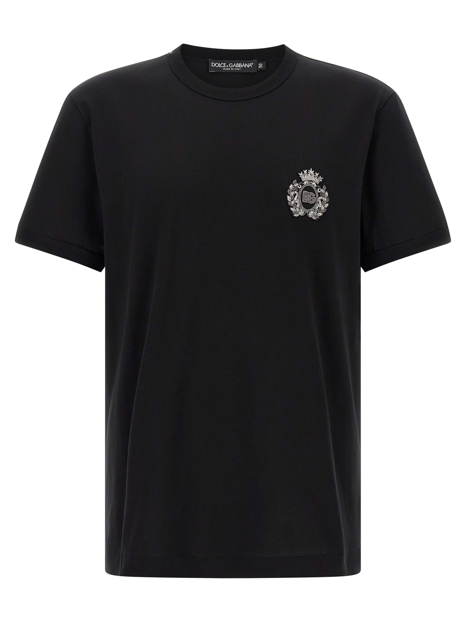 T-shirt noire en coton de la marque Dolce & Gabbana, coupe classique et design épuré visible sur l'image.