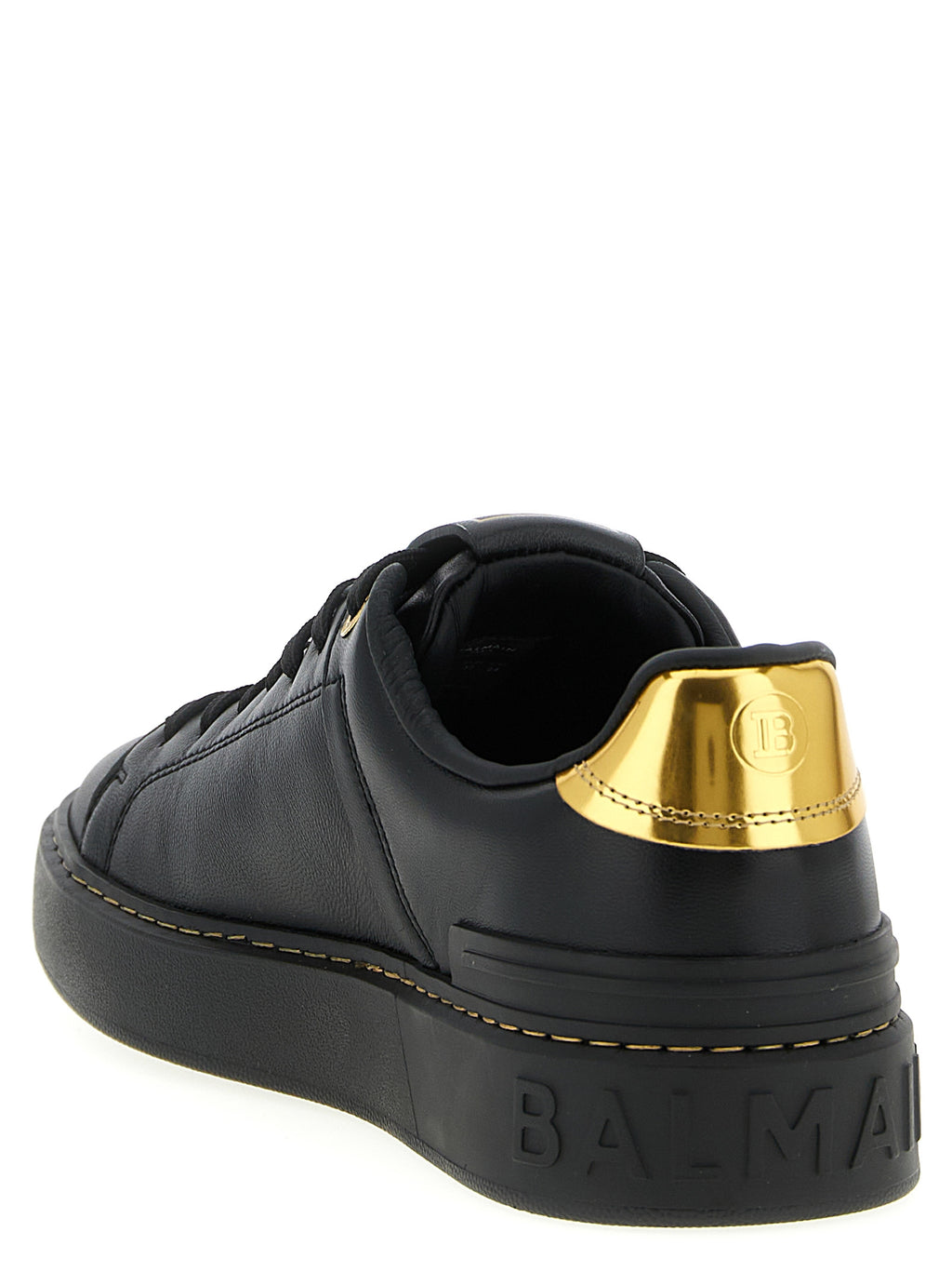 Chaussures sneakers basses en cuir d'agneau noir de Balmain, style moderne et élégant pour homme.