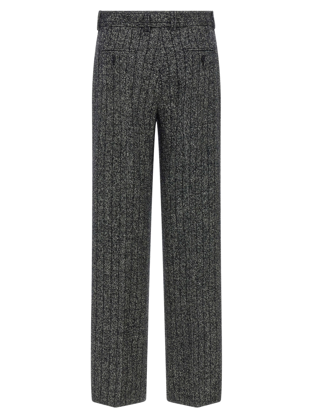 Pantalons décontractés en laine vierge bicolore de Dolce & Gabbana, style élégant et confortable, visibles en gros plan.