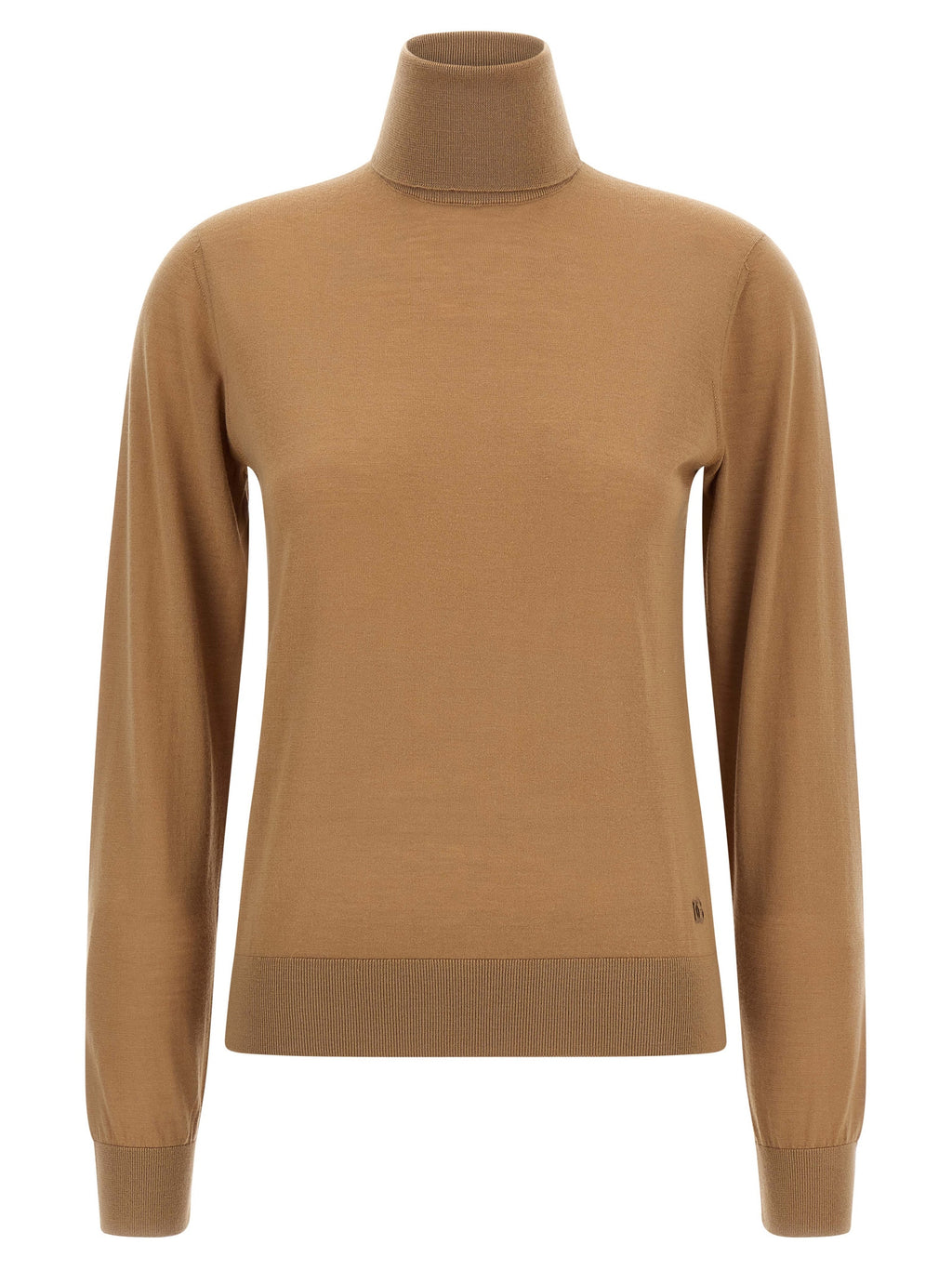 Cardigan beige en cachemire Dolce & Gabbana porté sur un mannequin, détails du tissu douce et élégante coupe classique.