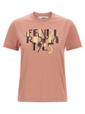 T-shirt en coton multicolore Fendi, vue de face, avec logo distinctif, manches courtes et design tendance.
