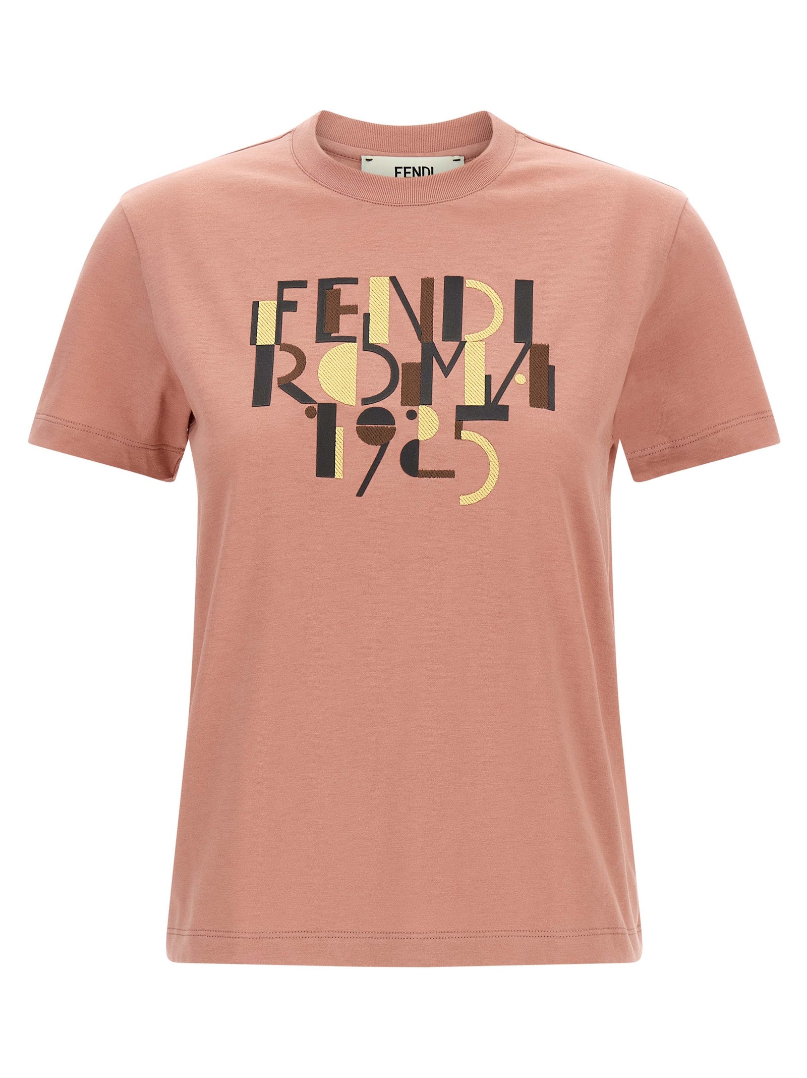 T-shirt en coton multicolore Fendi, vue de face, avec logo distinctif, manches courtes et design tendance.