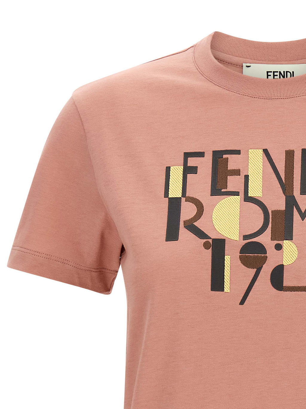 T-shirt en coton multicolore de Fendi, à manches courtes et design coloré, affiché sur un mannequin.