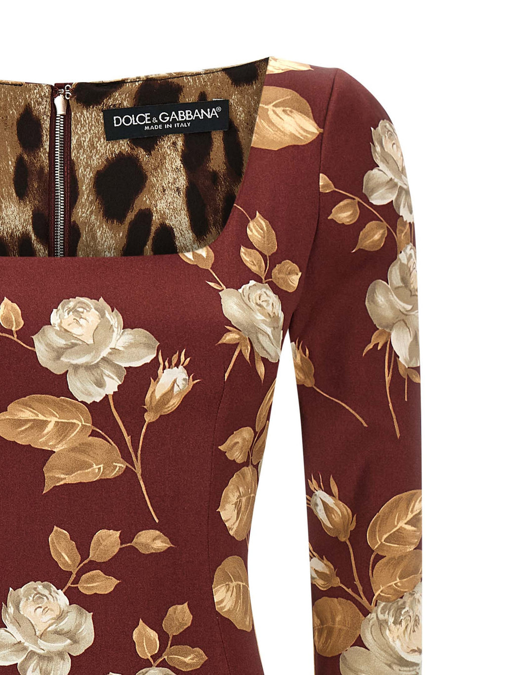 Robe midi en élasthanne multicolore de Dolce & Gabbana, élégante et ajustée, affichée sur un mannequin.