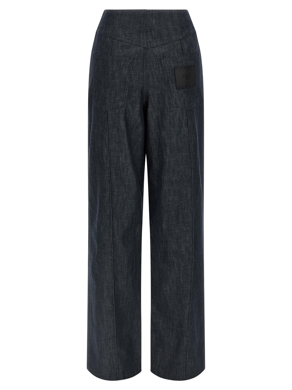 Jeans en coton bleu à taille haute de la marque Fendi, mode élégante et tendance pour femmes.