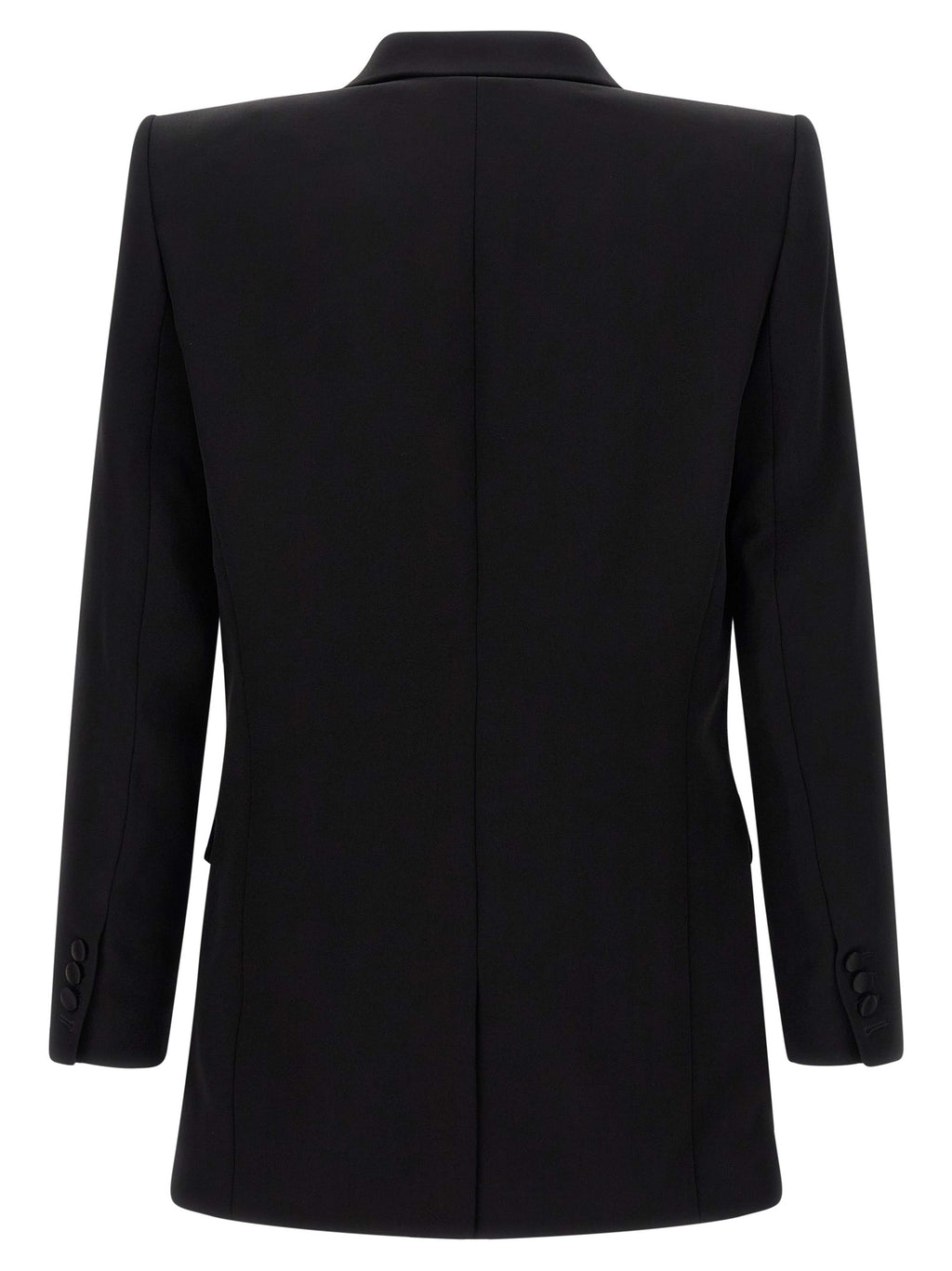 Blazer noir en viscose de la marque Balmain, coupe élégante avec col et boutons sophistiqués, porté sur un mannequin.
