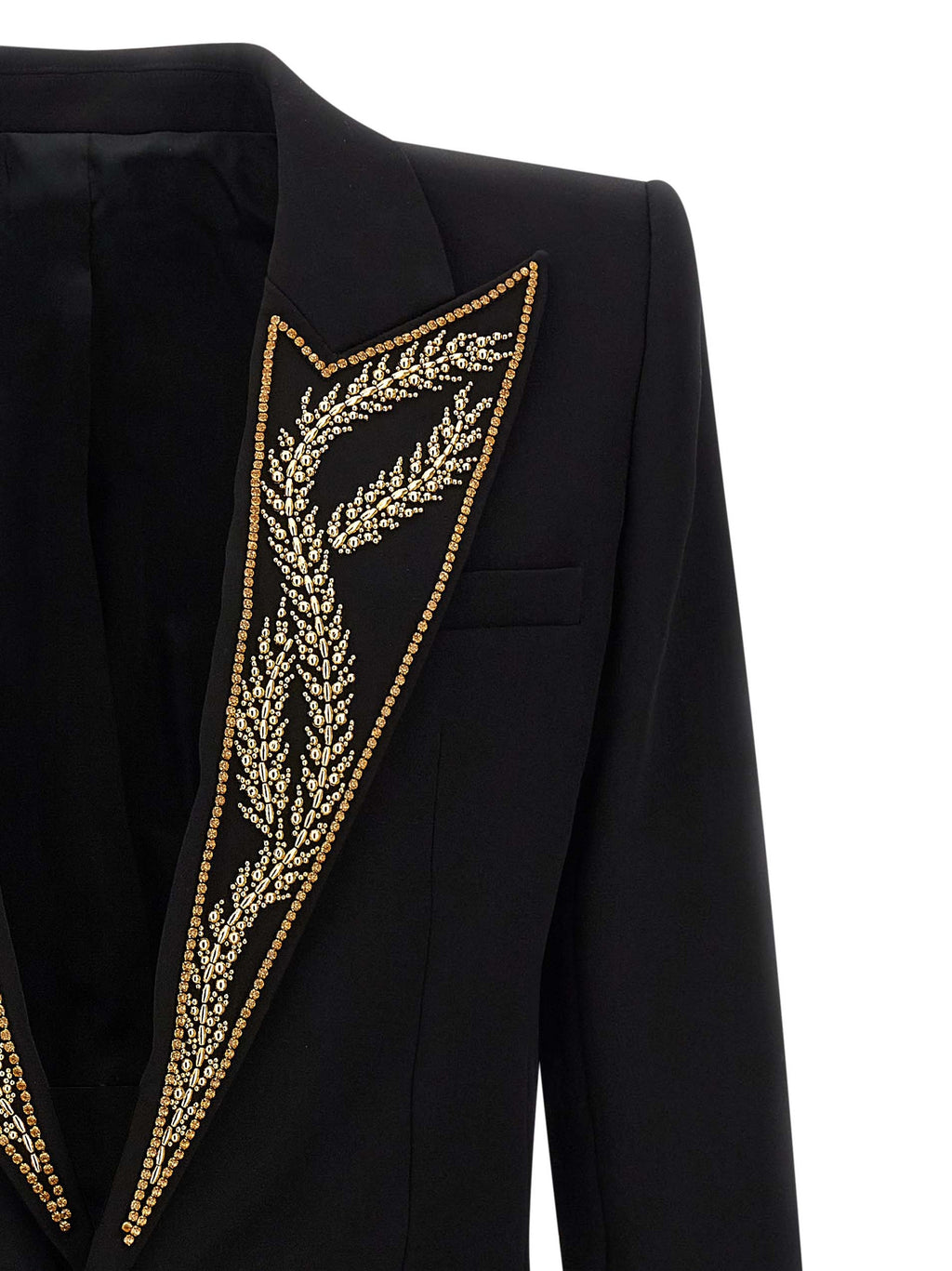 Blazer noir en viscose de la marque Balmain, coupe élégante avec col classique et boutons sophistiqués.