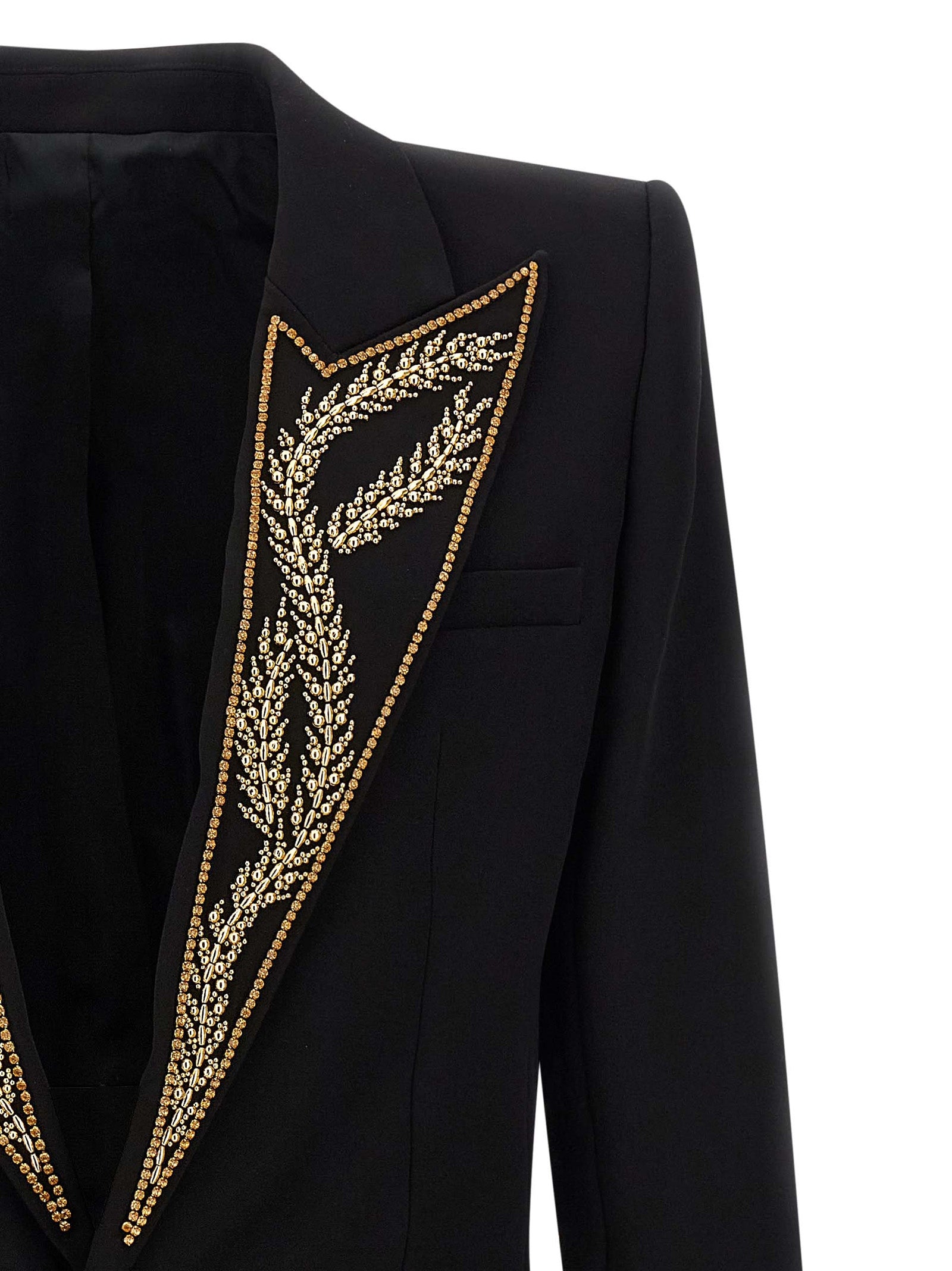 Blazer noir en viscose de la marque Balmain, coupe élégante avec col classique et boutons sophistiqués.