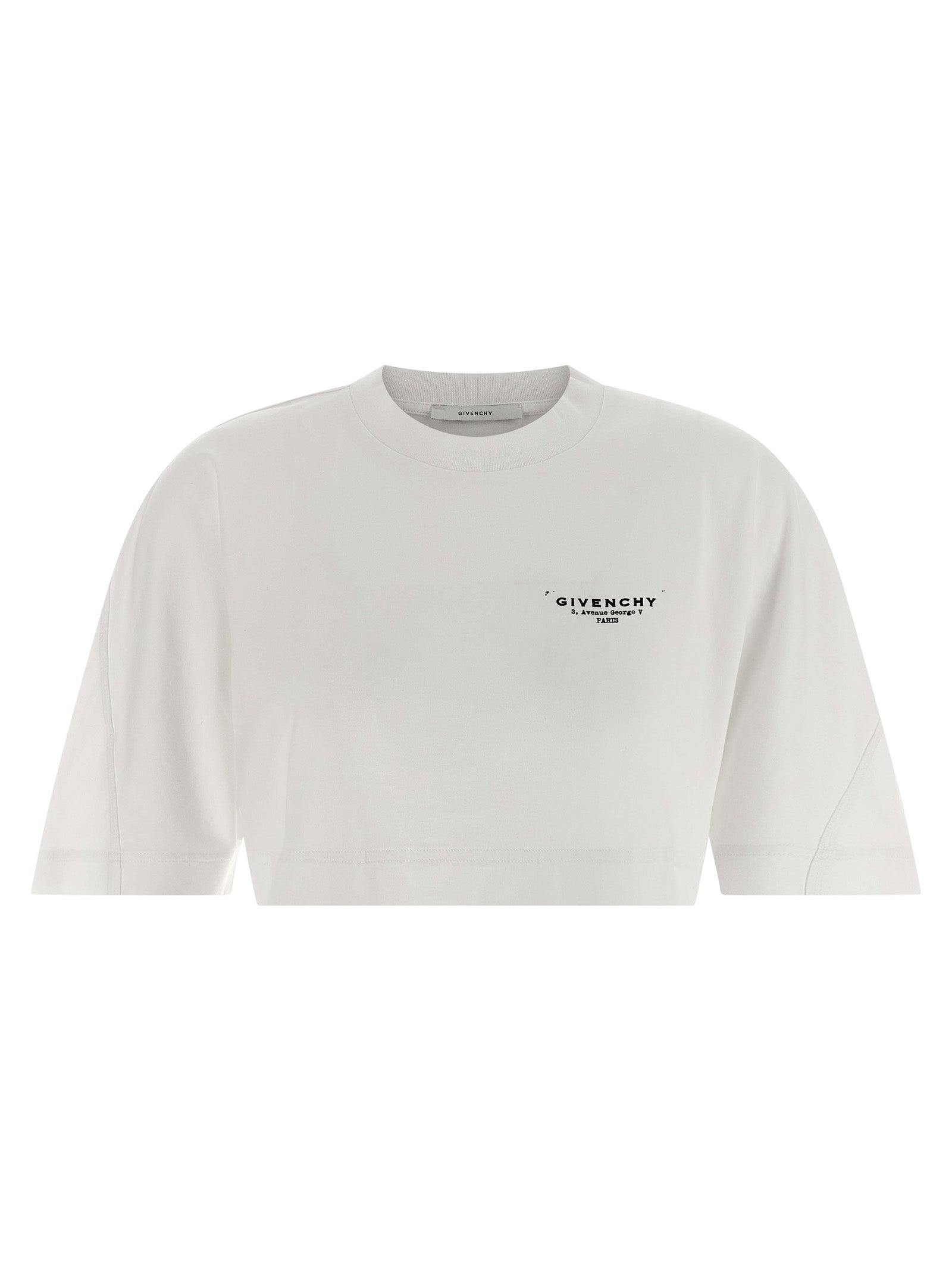 T-shirt blanc en coton de la marque Givenchy, coupe classique, porté sur mannequin.