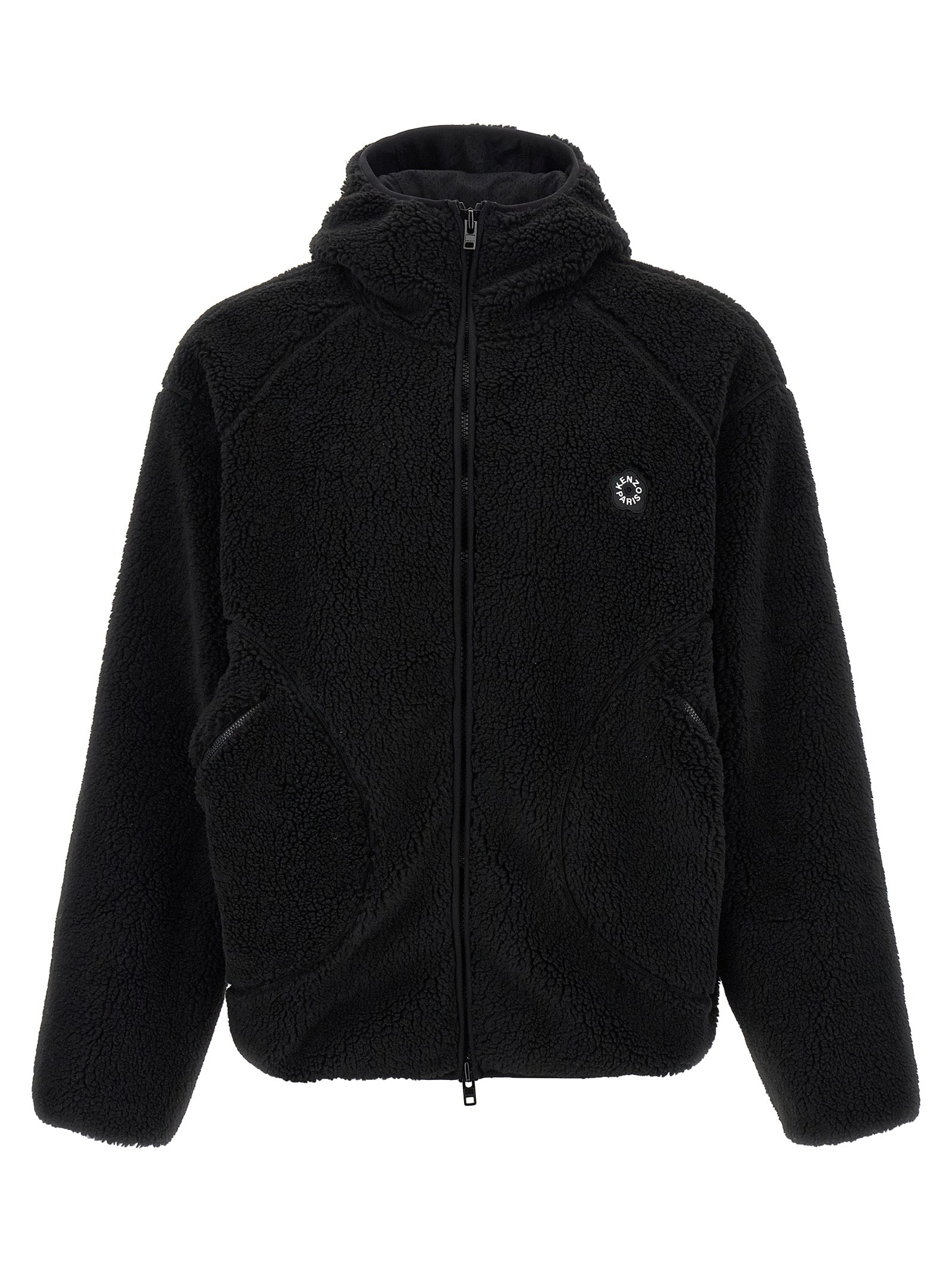 Sweatshirt en polyester noir de la marque Kenzo, vue de face, avec logo discret sur la poitrine.