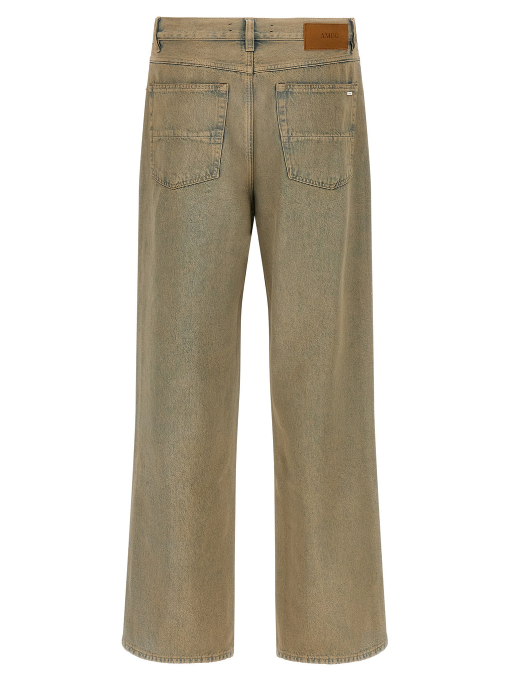 Jeans beige en coton de coupe droite de la marque Amiri, montrant la texture du tissu et la coupe classique.