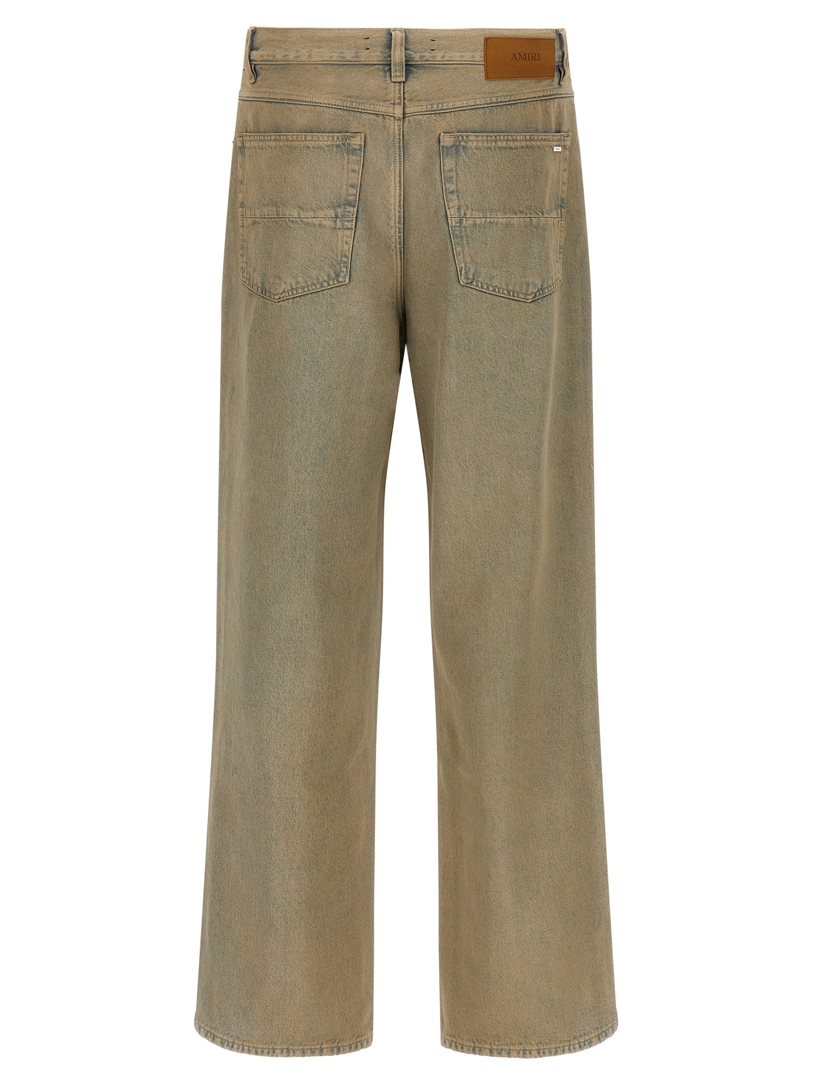 Jeans beige en coton de coupe droite de la marque Amiri, montrant la texture du tissu et la coupe classique.