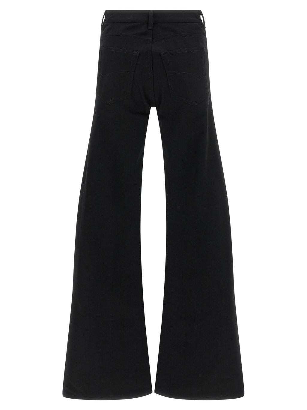 Jeans évasés en coton noir de la marque Balenciaga, silhouette décontractée et style moderne.