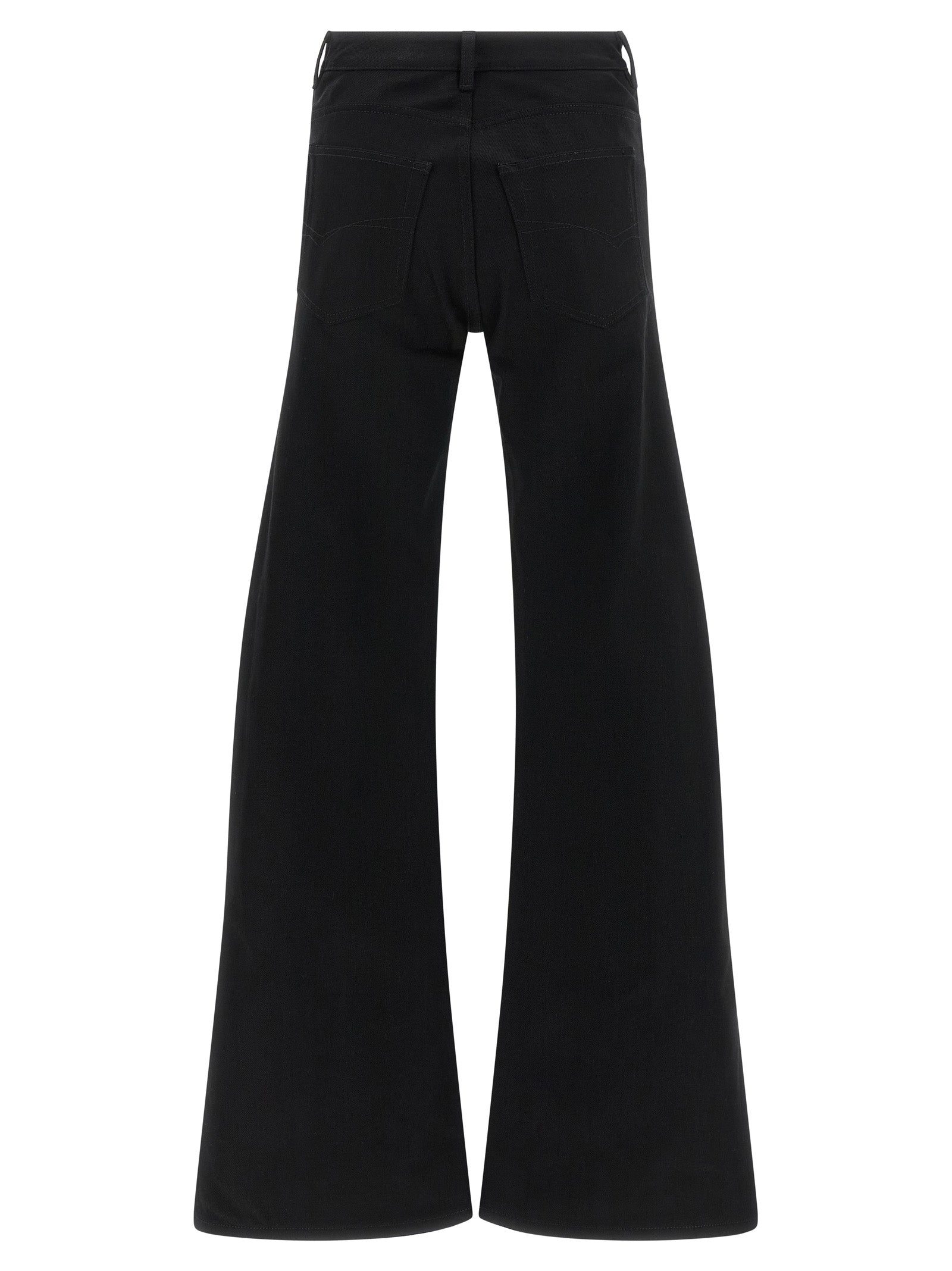 Jeans évasés en coton noir de la marque Balenciaga, silhouette décontractée et style moderne.