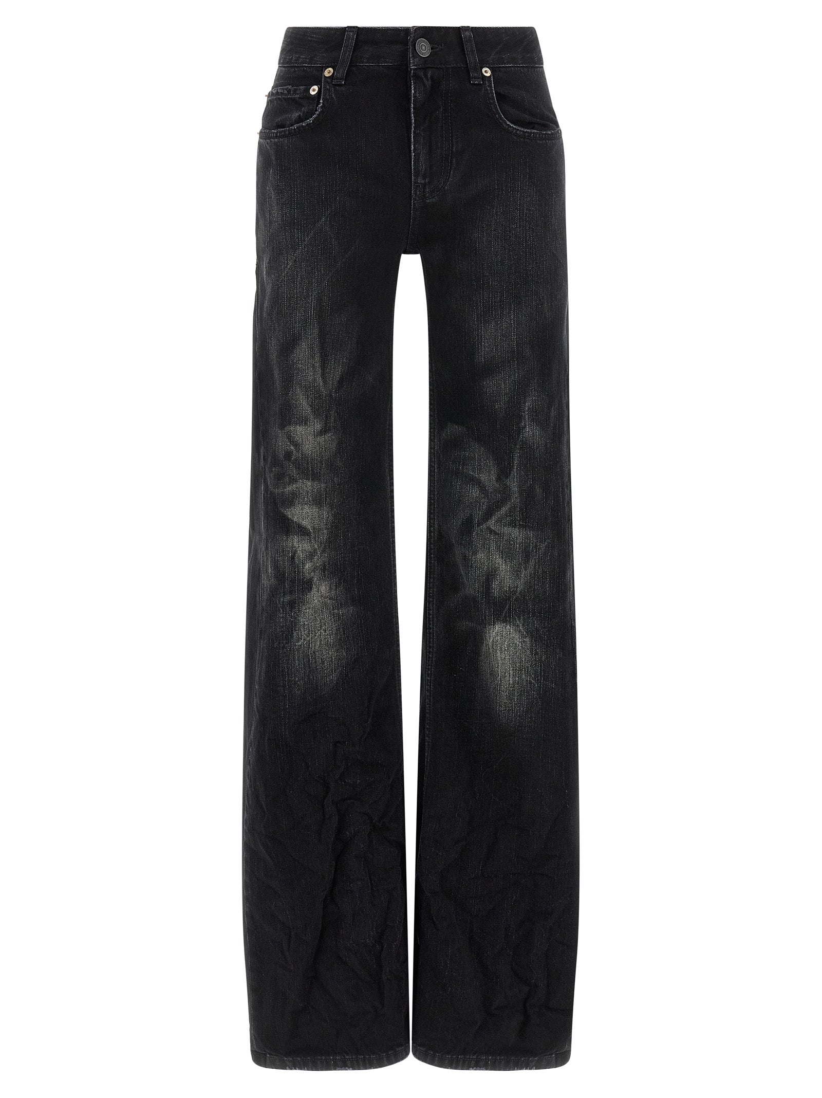Jean évasé en coton noir de Balenciaga, coupe décontractée et tendance, avec détails de style modernes.