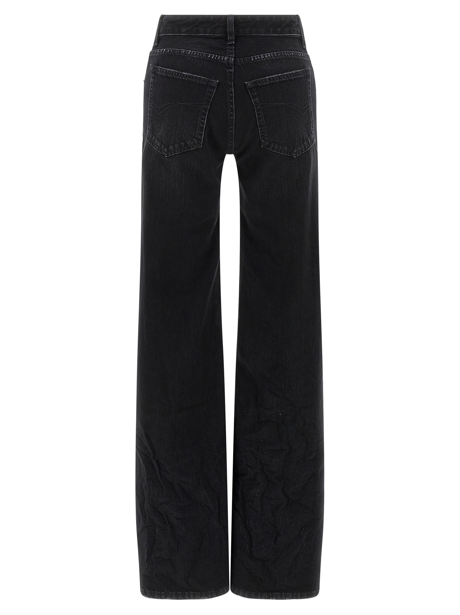 Jeans évasés noirs en coton de la marque Balenciaga, style décontracté et tendance, avec coupe fluide et détails modernes.