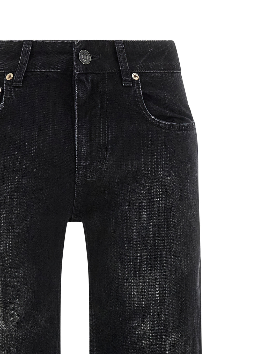Jeans évasés en coton noir de Balenciaga, décontractés et tendance, avec coupe ample et détails modernes.