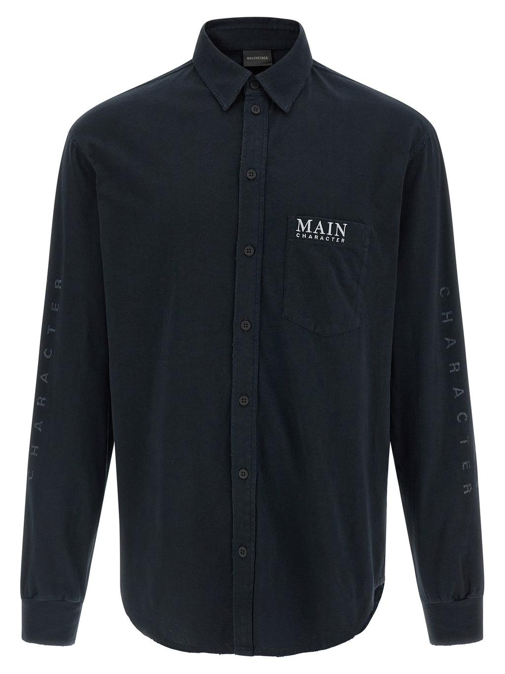 Chemise en coton noir Balenciaga, style élégant avec détails modernes, vue de face.