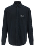 Chemise en coton noir Balenciaga, style élégant avec détails modernes, vue de face.