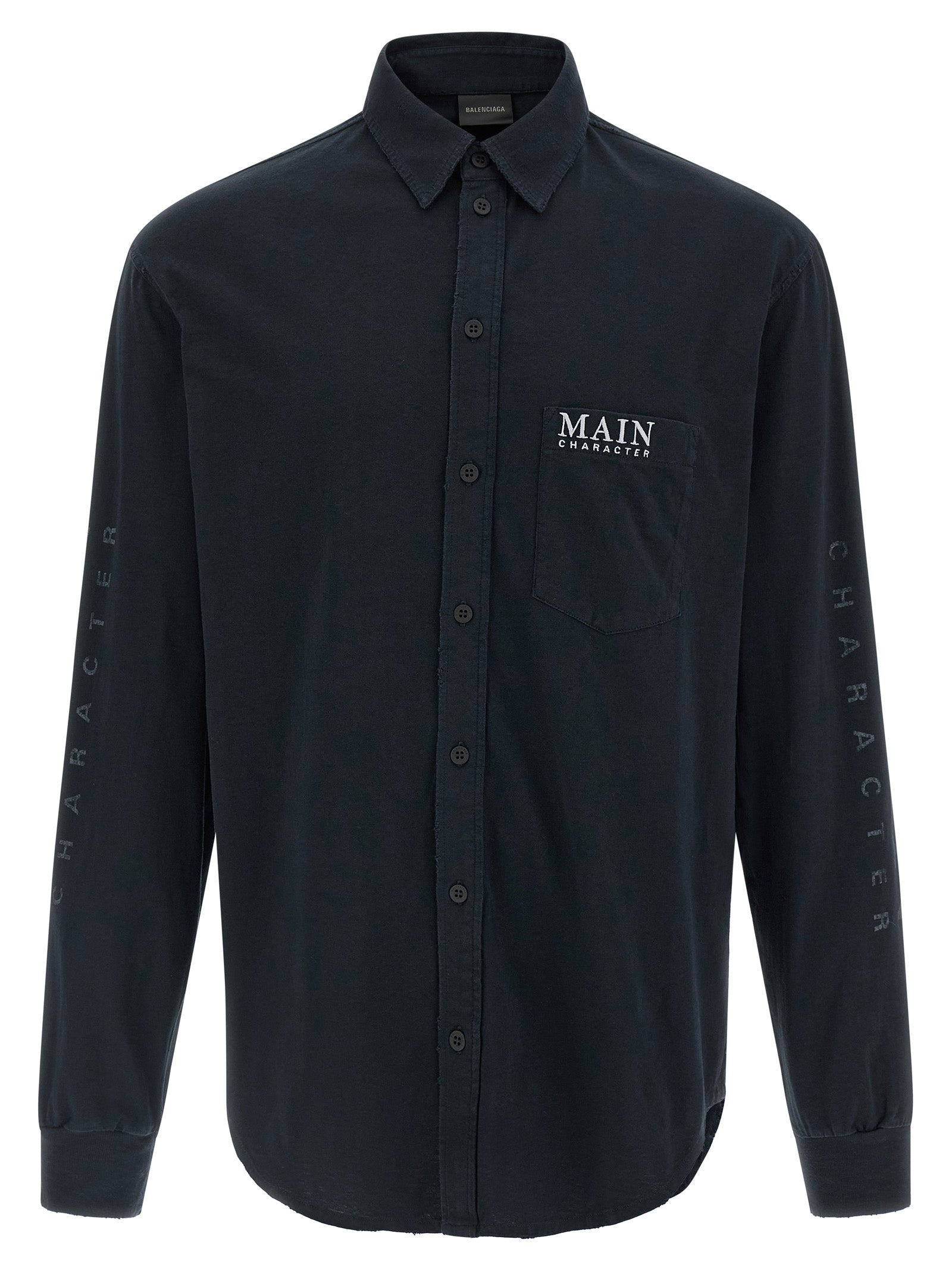 Chemise en coton noir Balenciaga, style élégant avec détails modernes, vue de face.