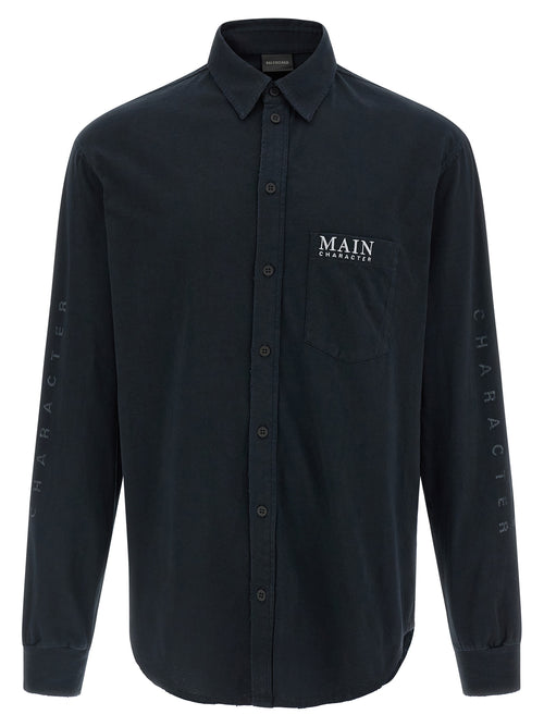 Chemise en coton noir Balenciaga, style élégant avec détails modernes, vue de face.