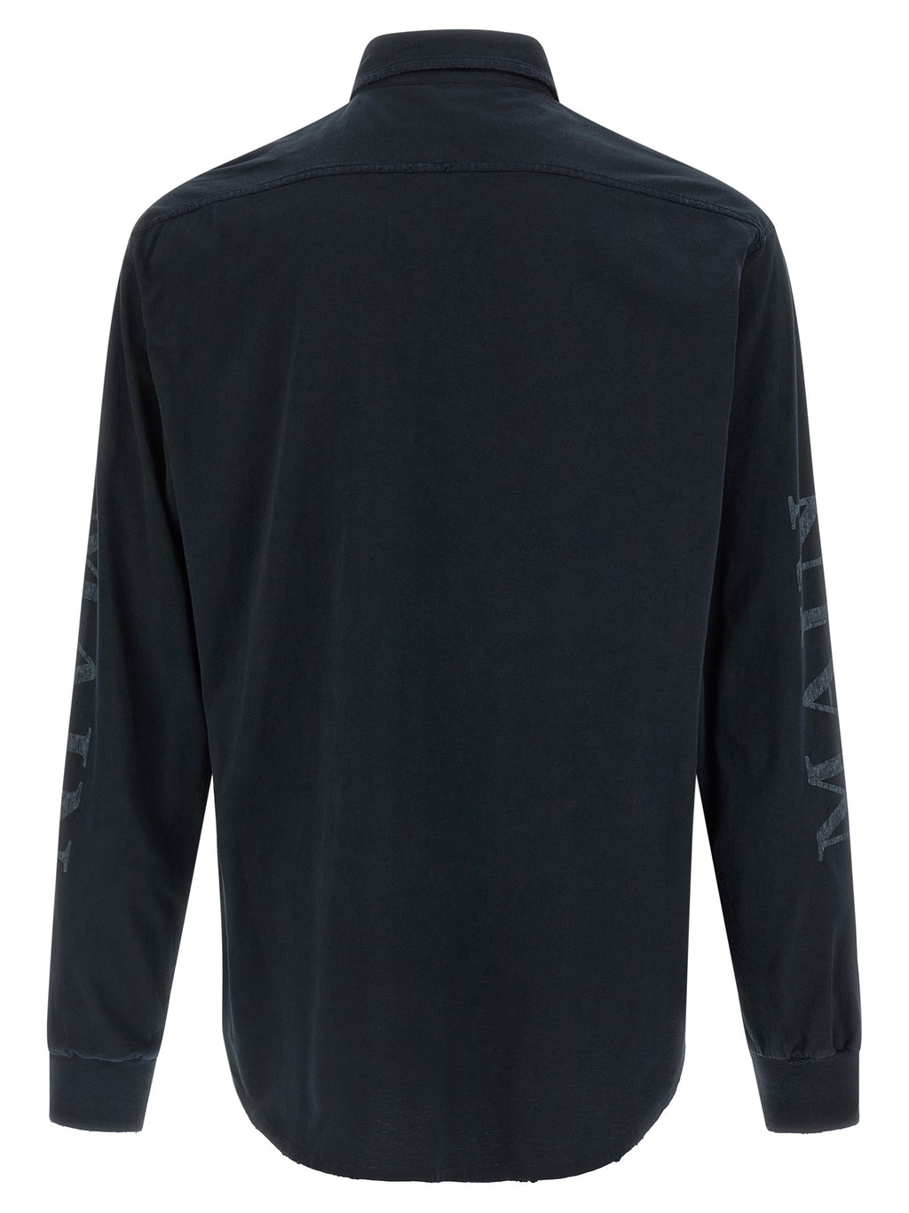 Chemise en coton noire Balenciaga, style élégant, avec col classique et manches longues, vue de face.