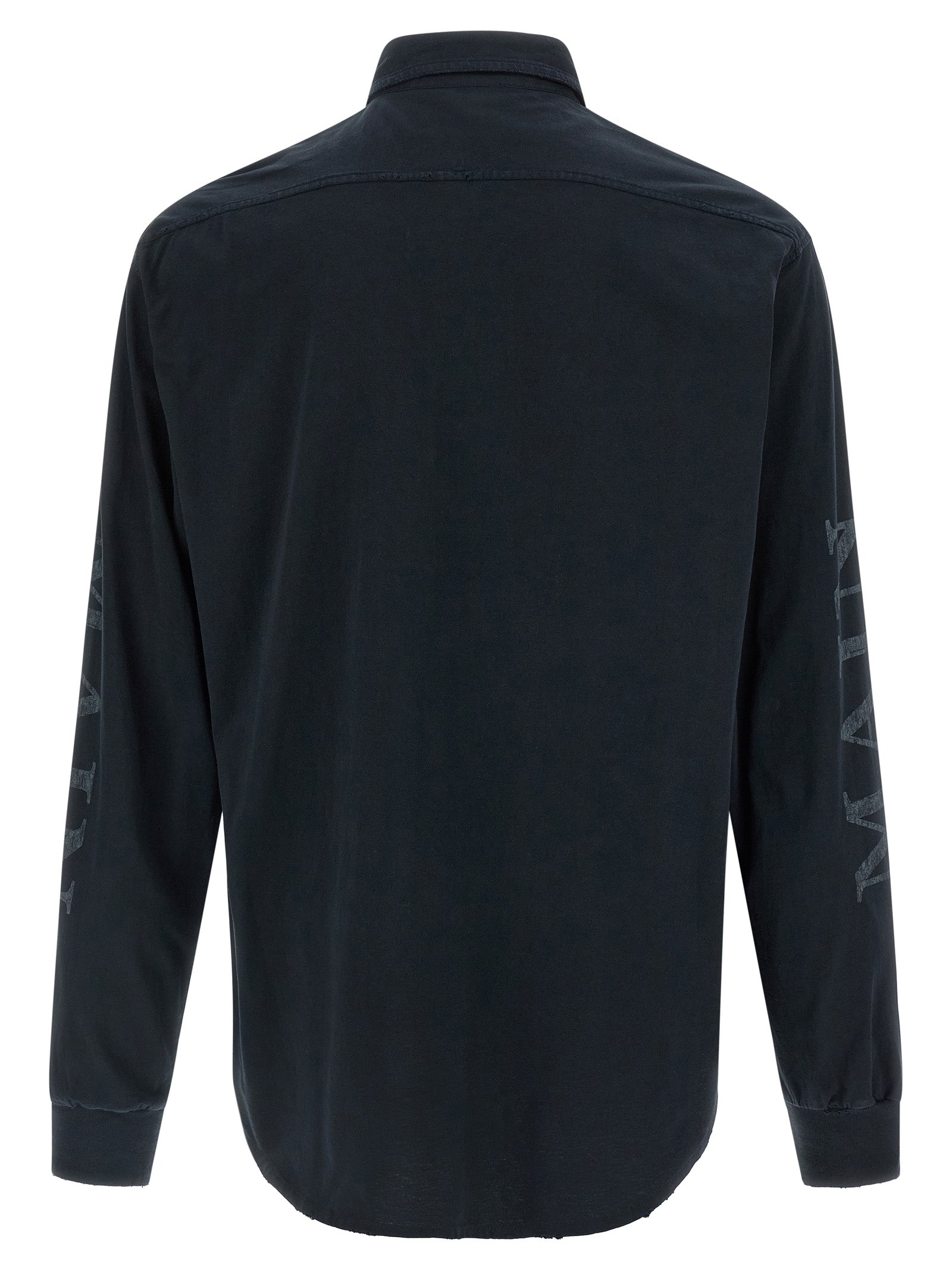 Chemise en coton noire Balenciaga, style élégant, avec col classique et manches longues, vue de face.