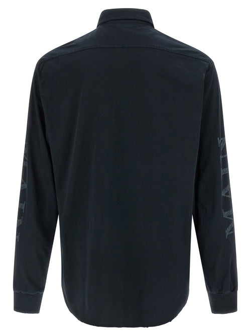 Chemise en coton noire Balenciaga, style élégant, avec col classique et manches longues, vue de face.