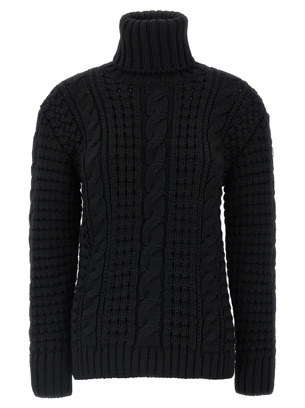 Cardigan en laine vierge noire de la marque MONCLER GENIUS, porté avec col en V et boutons, pour un look élégant et décontracté.