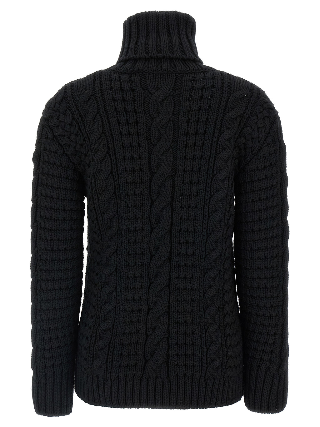 Cardigan en laine vierge noire MONCLER GENIUS, coupe classique, détails élégants, porté sur mannequin.