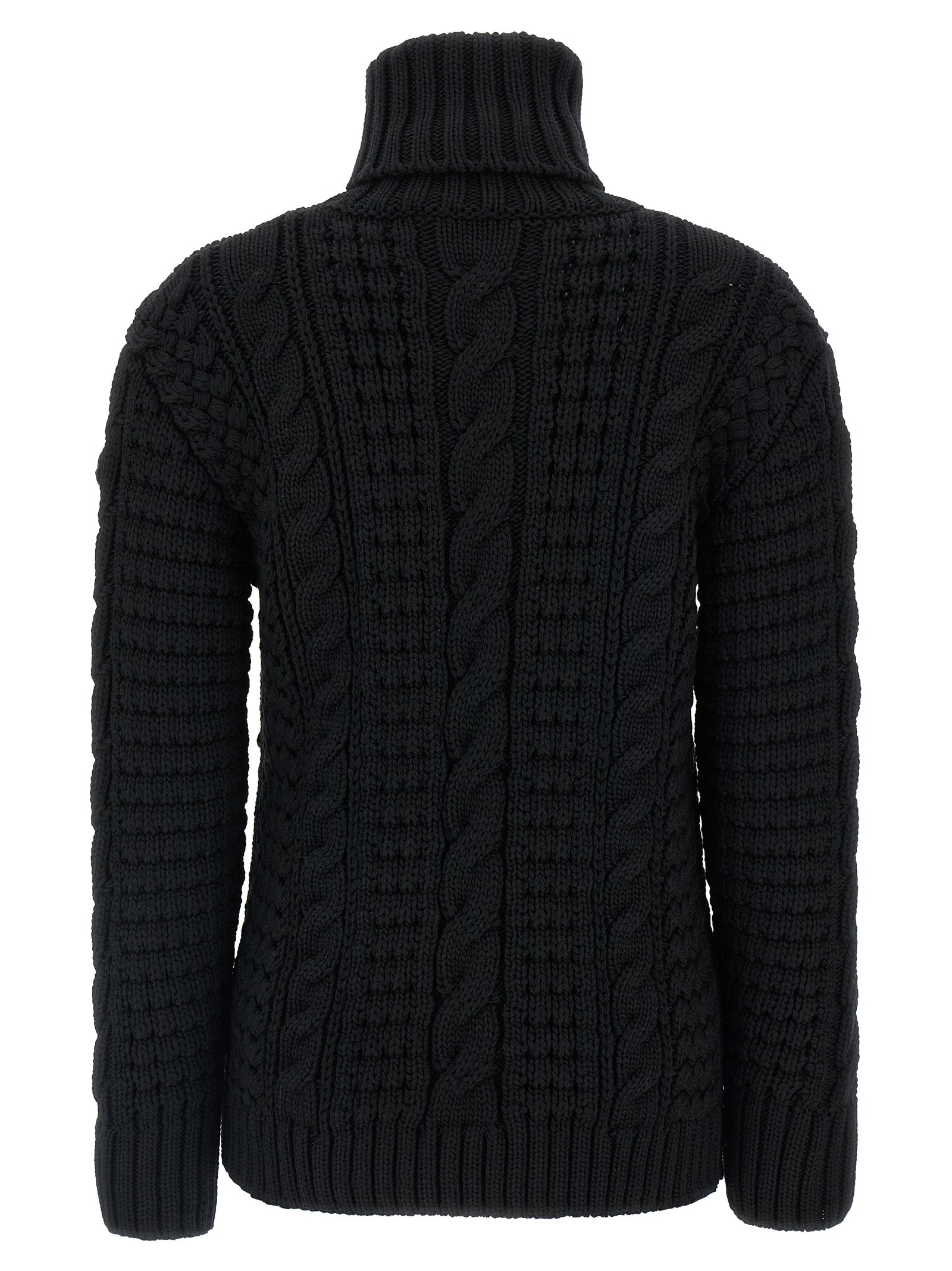 Cardigan en laine vierge noire MONCLER GENIUS, coupe classique, détails élégants, porté sur mannequin.