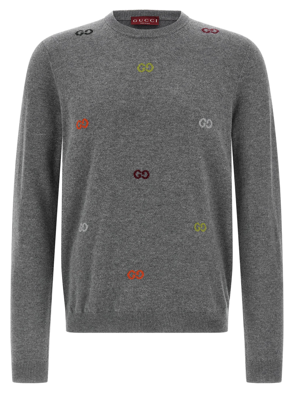 Cardigan en cachemire gris Gucci, vêtement élégant avec détails sophistiqués, porté sur un mannequin.