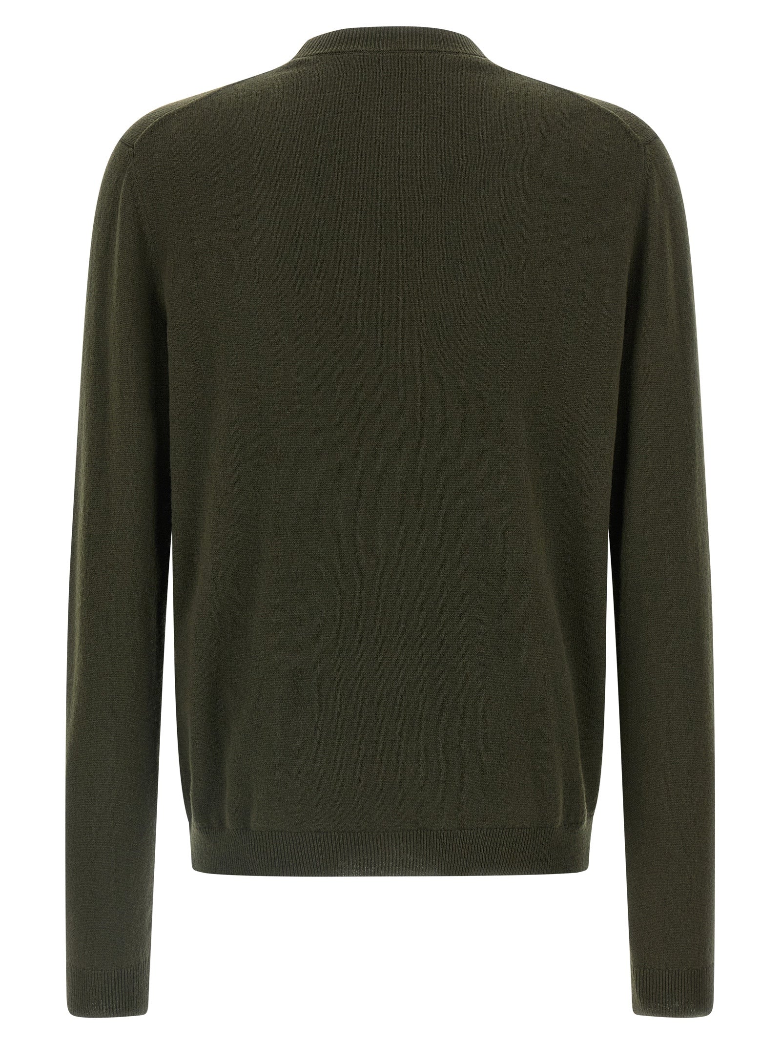 Cardigan bicolore en cachemire Gucci, avec boutons, porté sur un mannequin, mettant en valeur la texture douce et le style élégant.