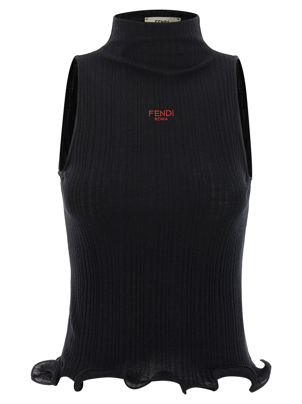 T-shirt sans manches en polyester noir de Fendi, style élégant avec logo visible, pour homme ou femme.