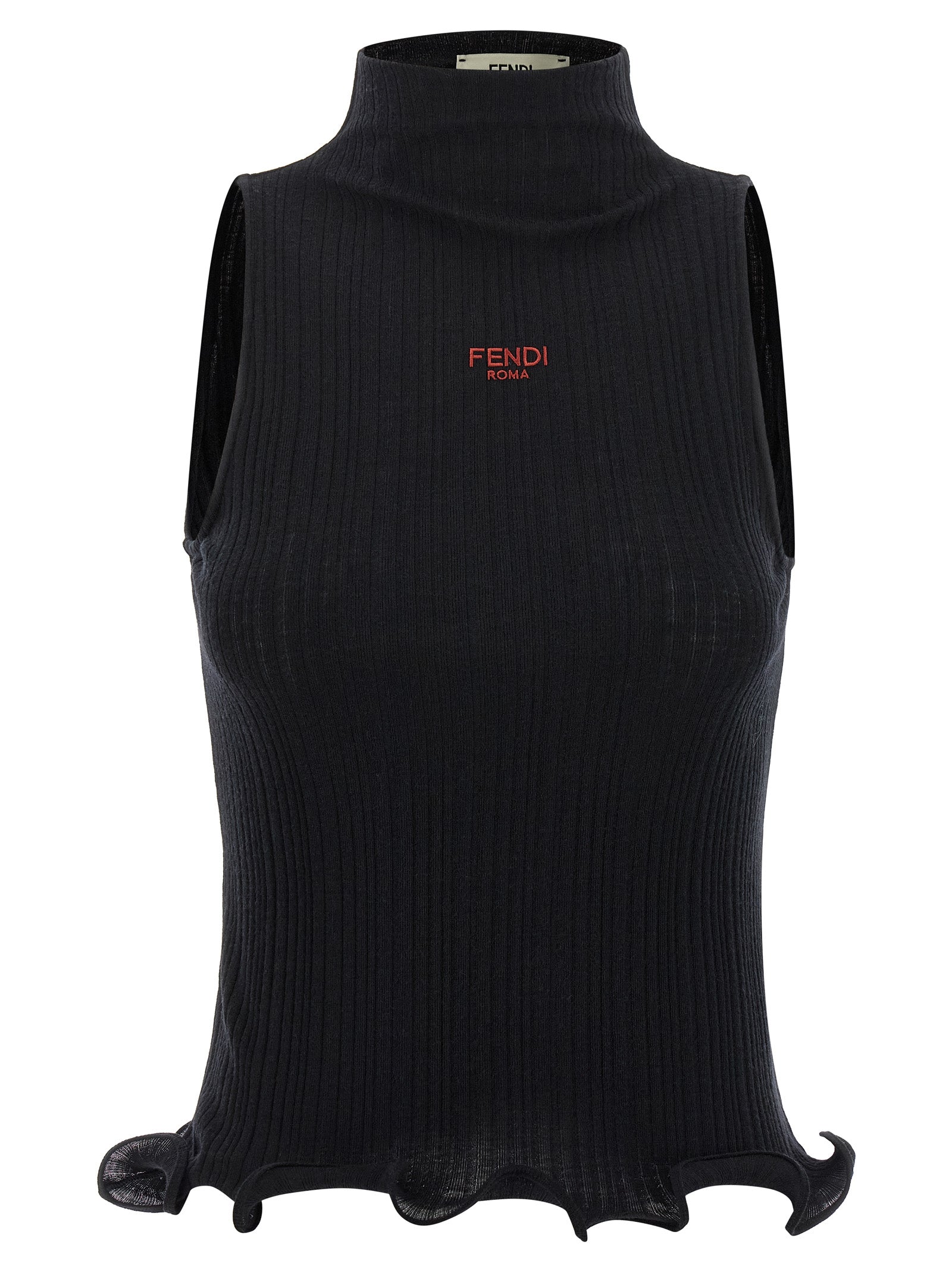 T-shirt sans manches en polyester noir de Fendi, style élégant avec logo visible, pour homme ou femme.