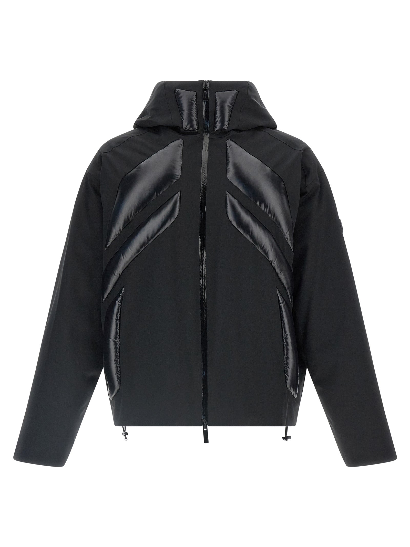 Veste longue en polyamide noire MONCLER GENIUS, coupe moderne et élégante, avec capuche et fermeture éclair.