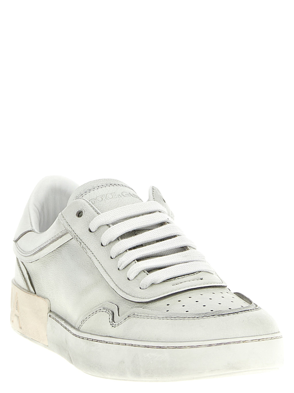 Chaussures basses en cuir d'agneau blanc de Dolce & Gabbana, sneakers décontractés avec design élégant.