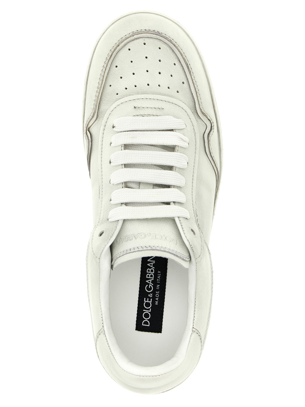 Chaussures basses en cuir d'agneau blanc de Dolce & Gabbana, sneakers élégants et confortables pour un style chic.
