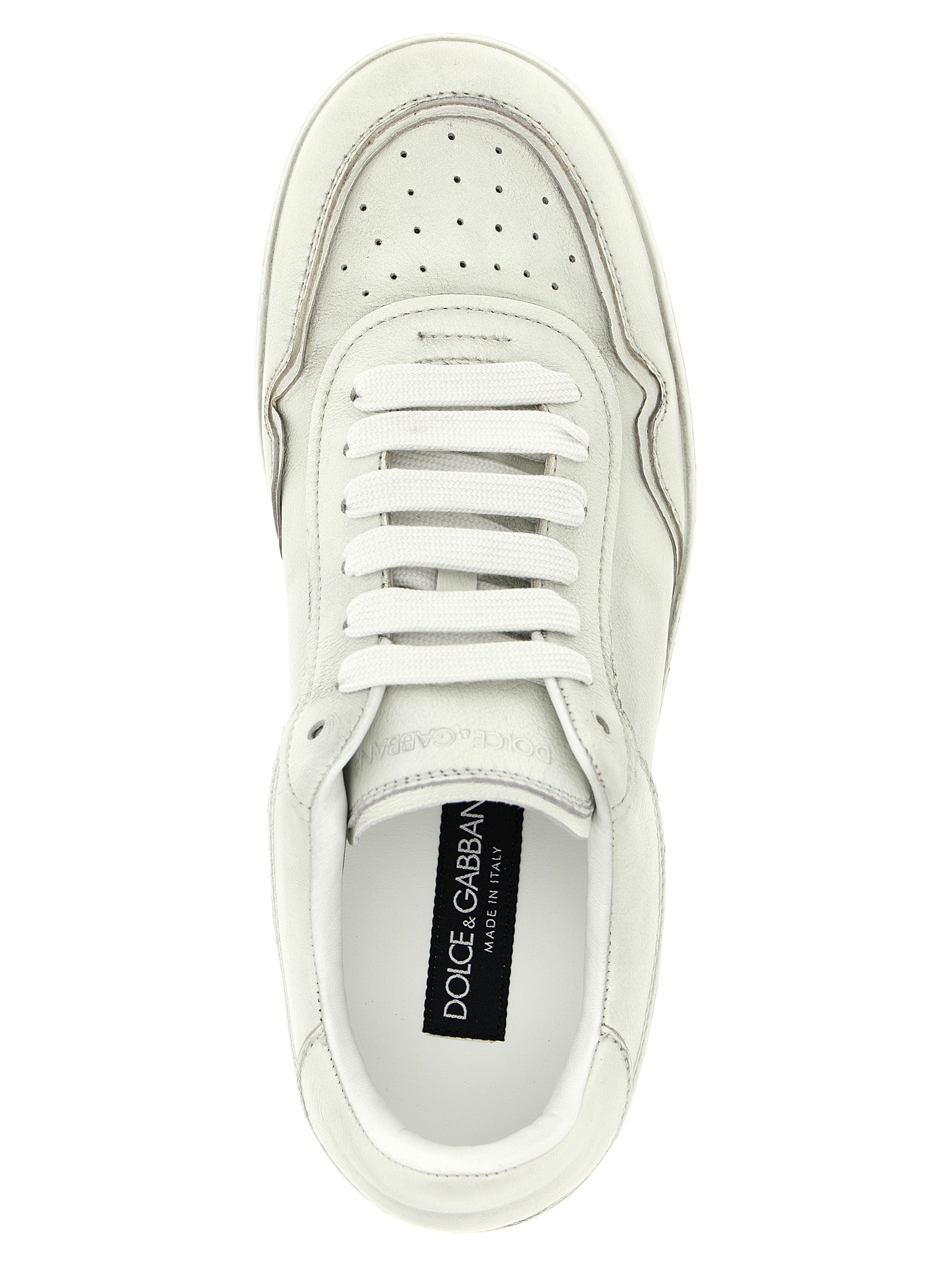 Chaussures basses en cuir d'agneau blanc de Dolce & Gabbana, sneakers élégants et confortables pour un style chic.