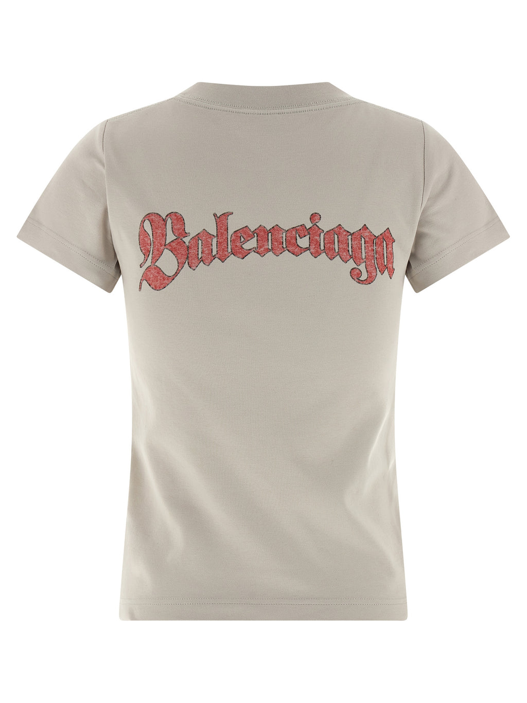 T-shirt gris en coton de Balenciaga, coupe classique, visible sur fond neutre, affichant le logo de la marque sur la poitrine.