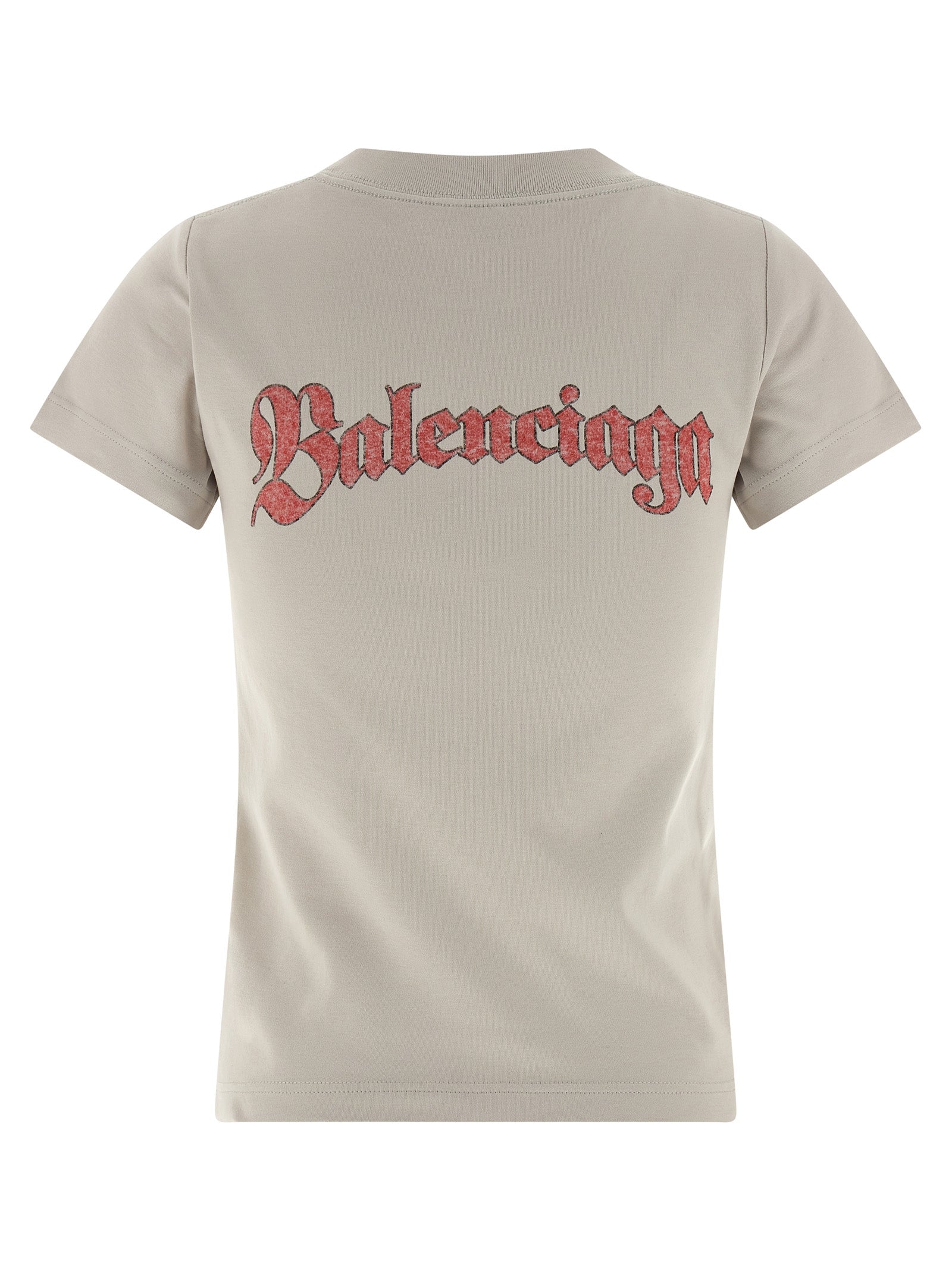 T-shirt gris en coton de Balenciaga, coupe classique, visible sur fond neutre, affichant le logo de la marque sur la poitrine.
