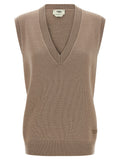 Veste sans manches en cachemire beige de Fendi, élégante et douce, avec détails de finition raffinés.