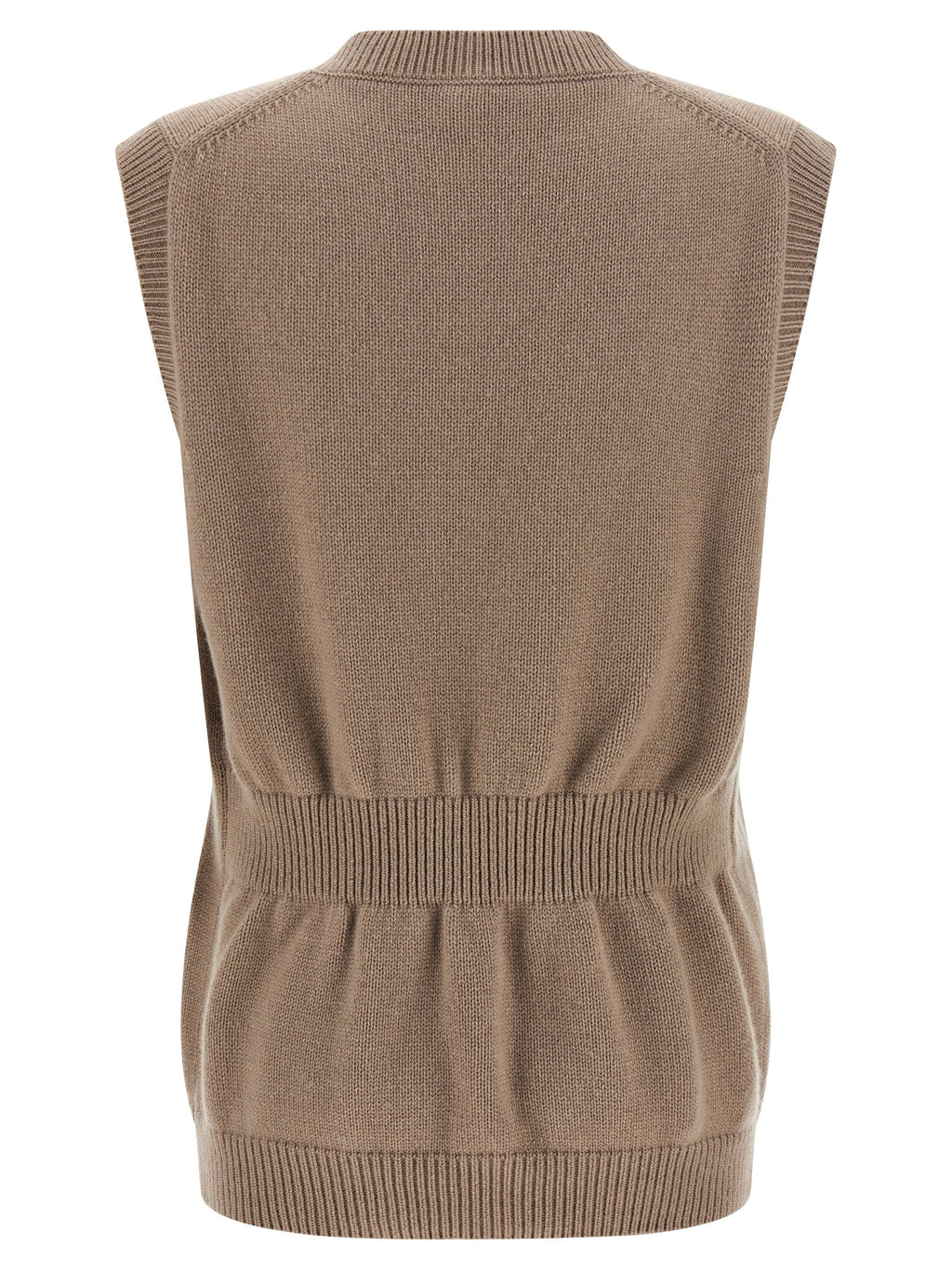 Veste sans manches en cachemire beige de Fendi, élégante et légère, affichée sur un fond neutre.