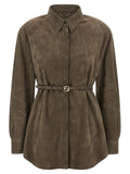 Chemise en cuir d'agneau gris de Fendi, élégante blouse en cuir pour femme visible sur l'image.