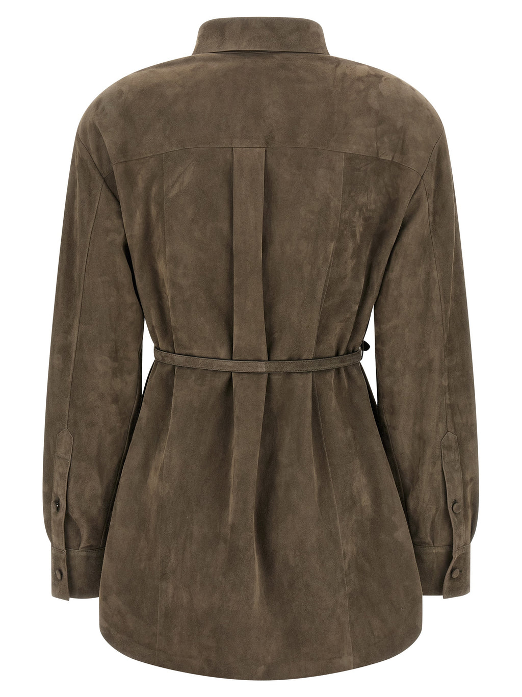 Blouse grise en cuir d'agneau de la marque Fendi, textile élégant avec détails sophistiqués visible sur l'image.